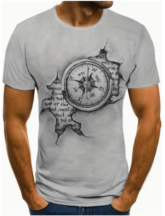 Stylish Compass Pattern Print Men's Comfy Graphic T-shirt