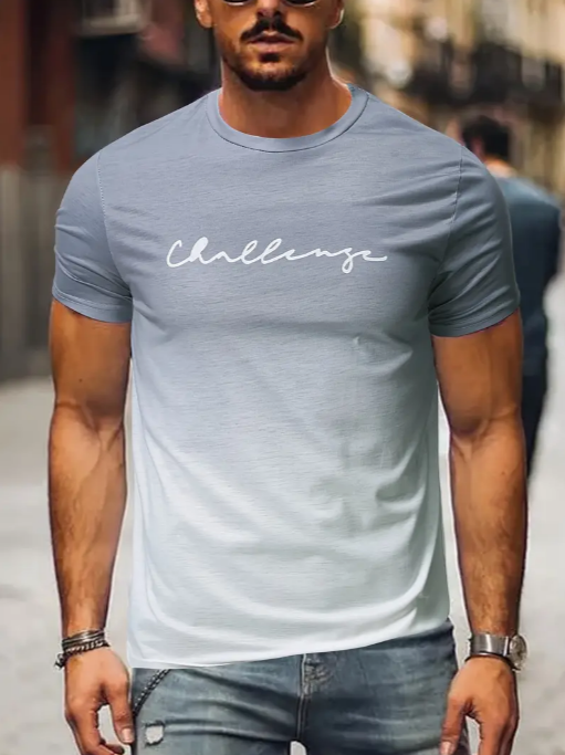 "Challenge" Pattern Print Men's Comfy Gradient T-shirt
